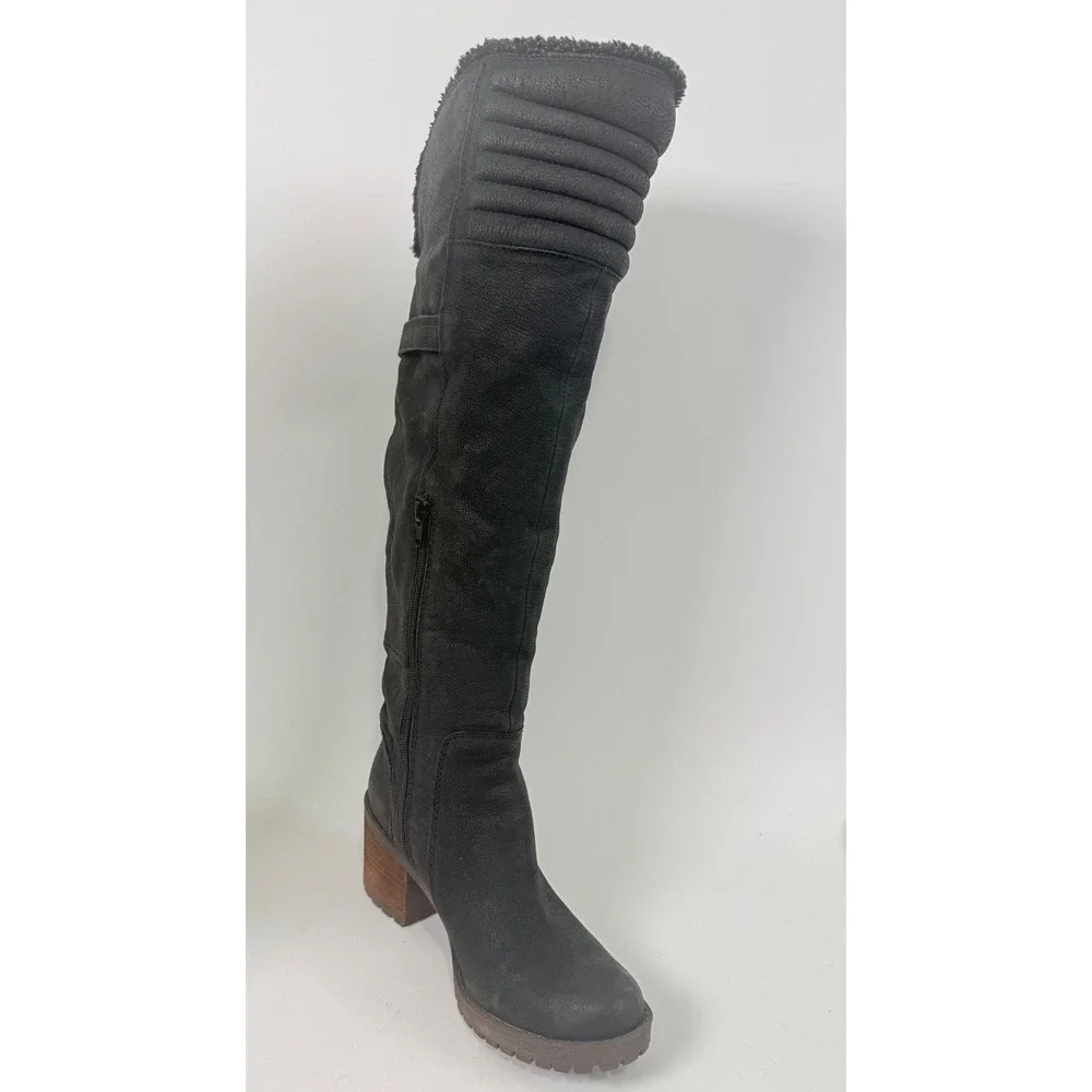 Lucky Brand Shoes Women's 7.5 Narlee Over Knee Lug Block Heel Boot Black